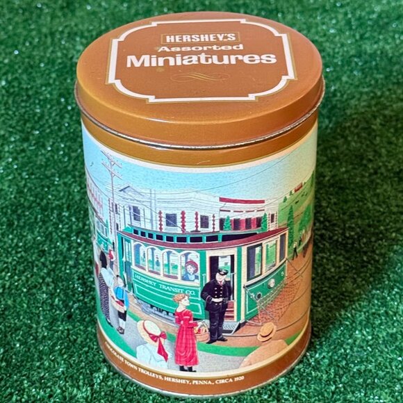 Hershey "Chocolate Town Trolley" Vintage 1992 Rare Tin Can Storage with Lid Tak - Picture 1 of 11